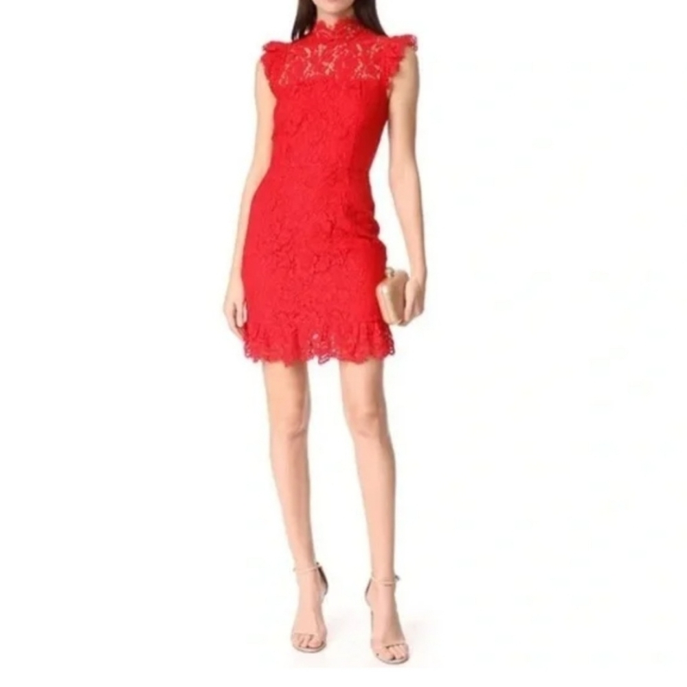 NWT orange lace mini dress floral flutter sleeves Revolve Aijek Into the Night